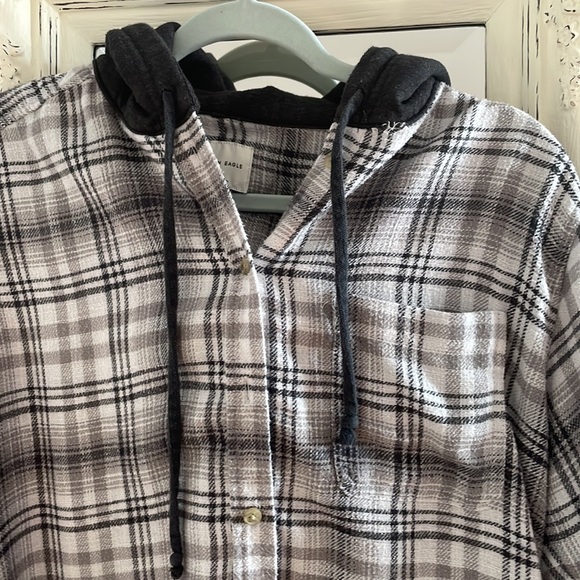 American eagle 🦅 oversized hooded plaid flannel shirt - Picture 3 of 6